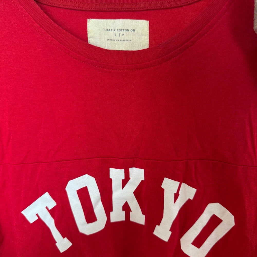 Vibrant soft cotton Red Tokyo Tee with mid-sleeve